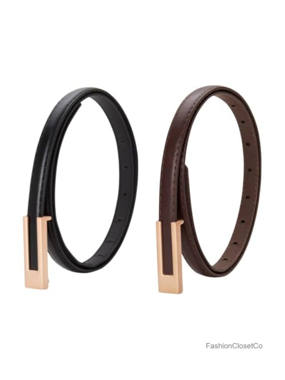 Faux Leather Skinny Waist Belt with Gold Buckle for Dresses Jeans Pants